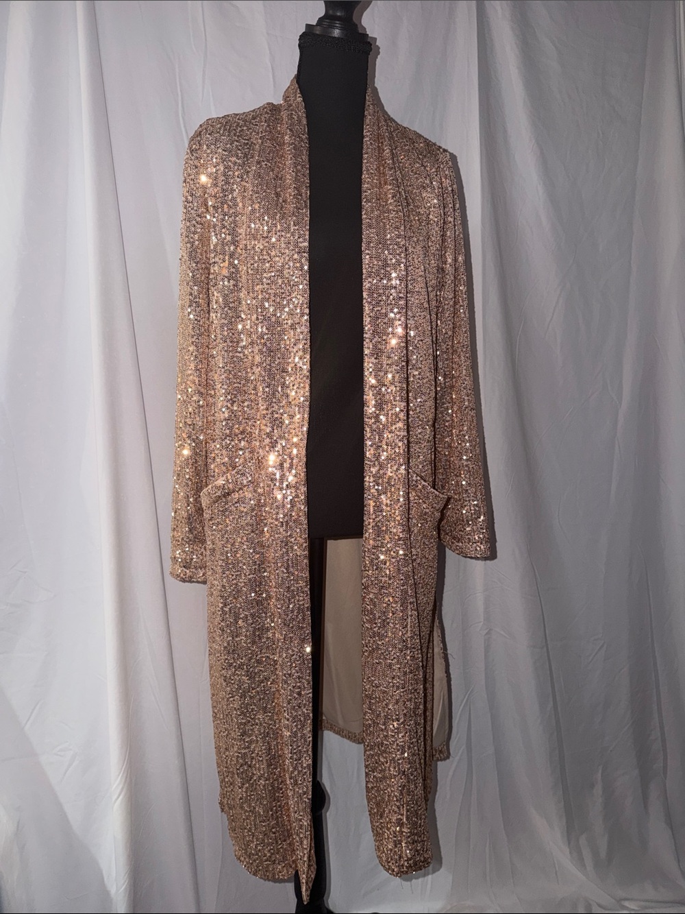BB Dakota Rose Gold Sequin Long Cardigan